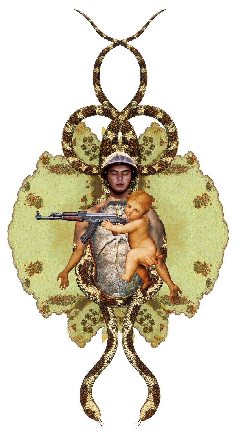 Nermine Hammam, el asad 02, 2012. Digital collage, mixed media